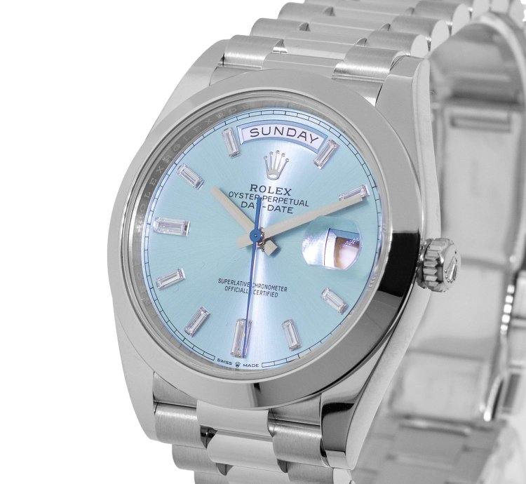 Rolex Day-date 40 40mm Platinum Ice Blue Diamond Dial Smooth Bezel 228206