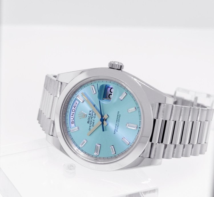 Rolex Day-date 40 40mm Platinum Ice Blue Diamond Dial Smooth Bezel 228206