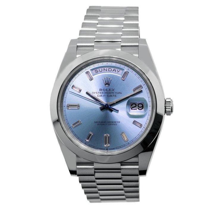 Rolex Day-date 40 40mm Platinum Ice Blue Diamond Dial Smooth Bezel 228206