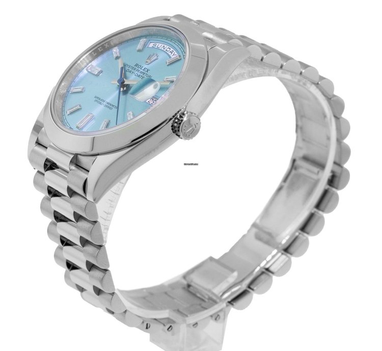 Rolex Day-date 40 40mm Platinum Ice Blue Diamond Dial Smooth Bezel 228206