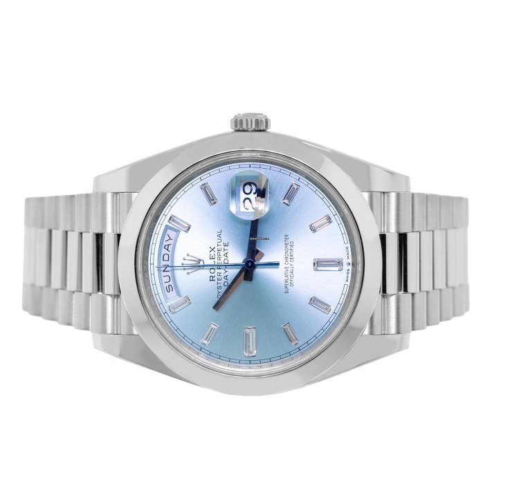 Rolex Day-date 40 40mm Platinum Ice Blue Diamond Dial Smooth Bezel 228206
