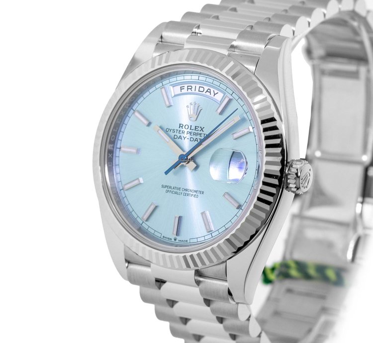 Rolex Day-date 40 40mm Platinum Ice Blue Index Dial Fluted Bezel 228236