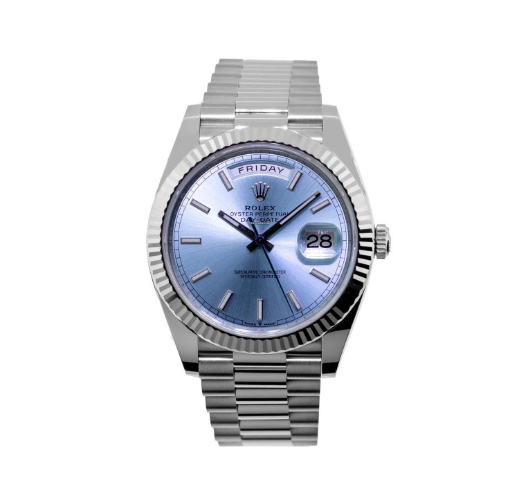 Rolex Day-date 40 40mm Platinum Ice Blue Index Dial Fluted Bezel 228236