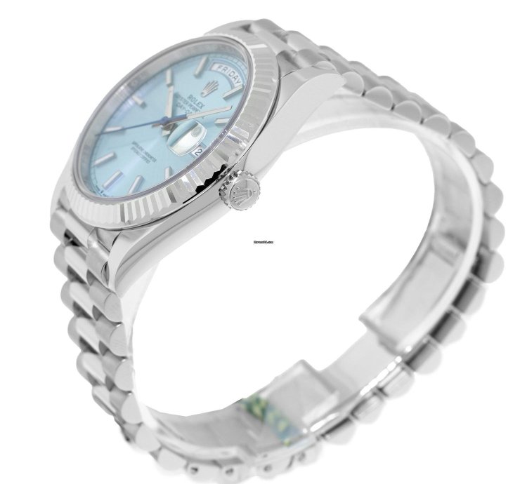 Rolex Day-date 40 40mm Platinum Ice Blue Index Dial Fluted Bezel 228236