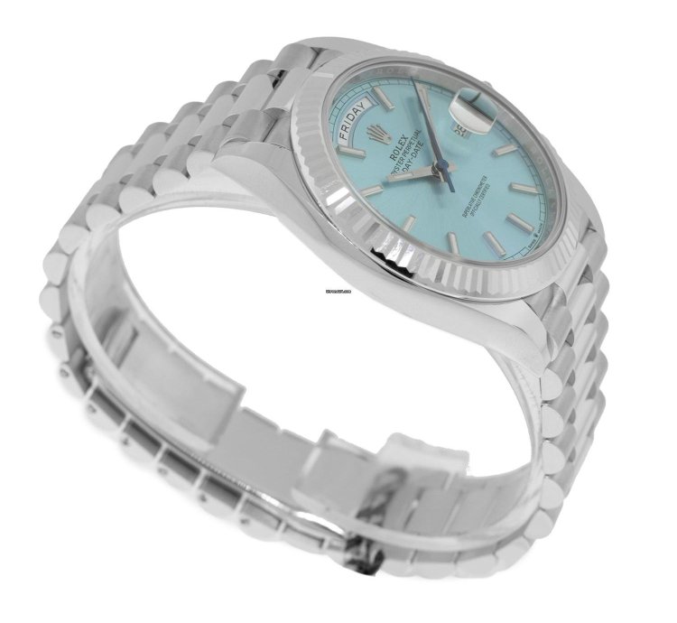 Rolex Day-date 40 40mm Platinum Ice Blue Index Dial Fluted Bezel 228236