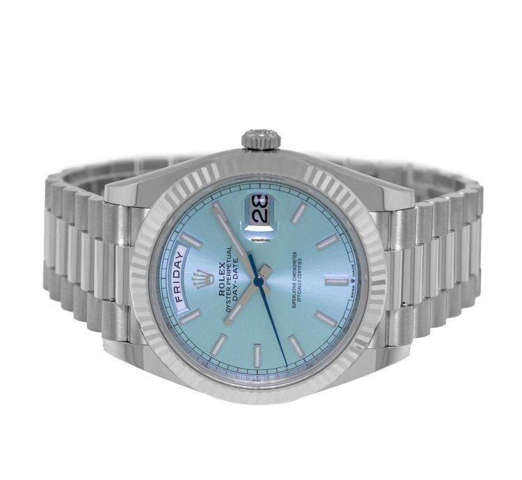 Rolex Day-date 40 40mm Platinum Ice Blue Index Dial Fluted Bezel 228236