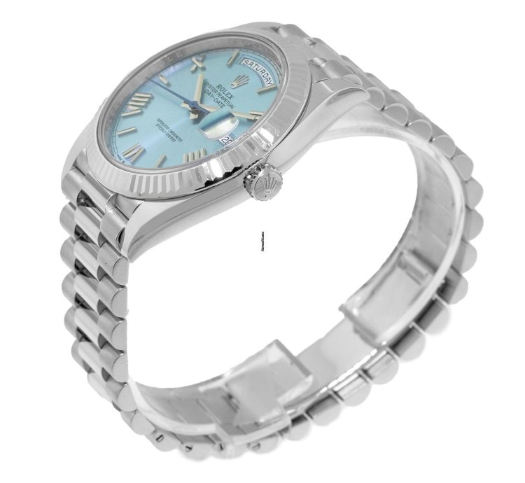 Rolex Day-date 40 40mm Platinum Ice Blue Roman Dial Fluted Bezel 228236