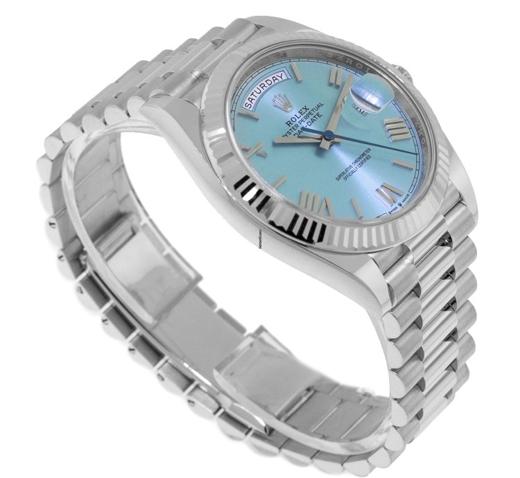 Rolex Day-date 40 40mm Platinum Ice Blue Roman Dial Fluted Bezel 228236