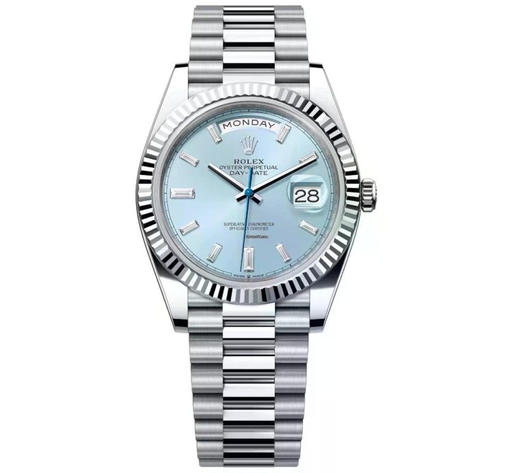 Rolex Day-date 40 40mm Platinum Mens Watch 228236-0006 Ice Blue Baguette Diamond Dial Watch 2024