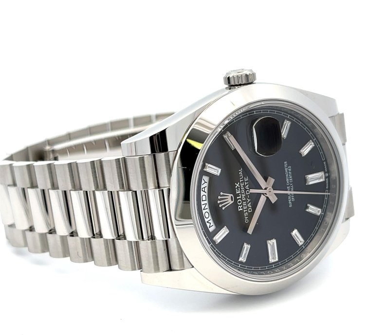 Rolex Day-date 40 40mm Platinum President Black Baguette Diamond Dial