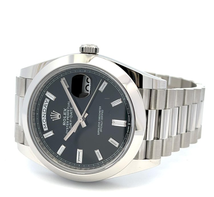 Rolex Day-date 40 40mm Platinum President Black Baguette Diamond Dial
