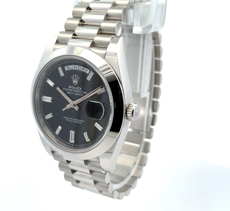 Rolex Day-date 40 40mm Platinum President Black Baguette Diamond Dial