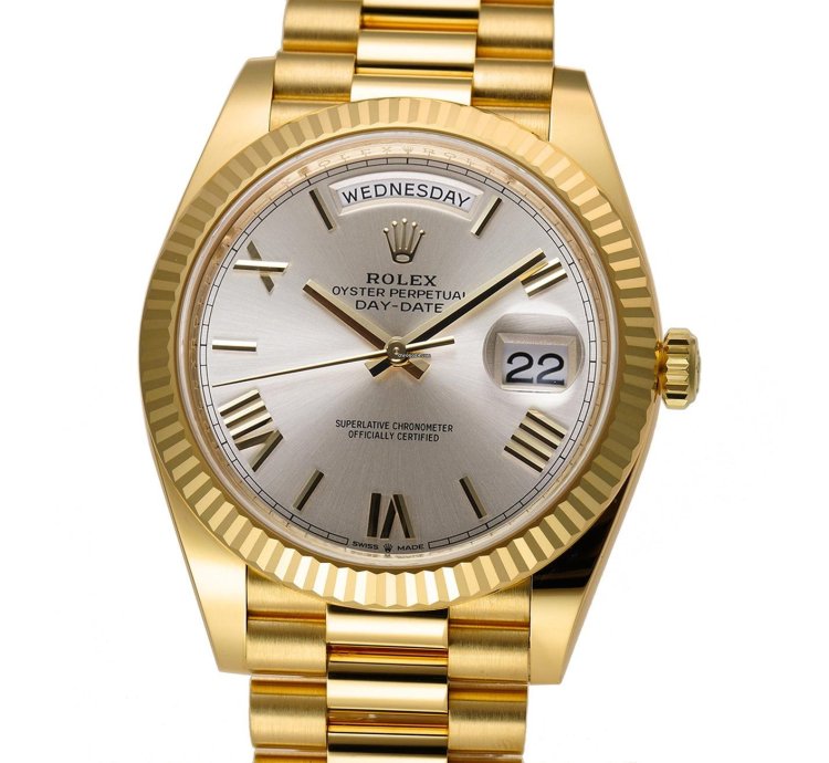 Rolex Day-date 40 40mm President 18k Yellow Gold Silver Roman Dial