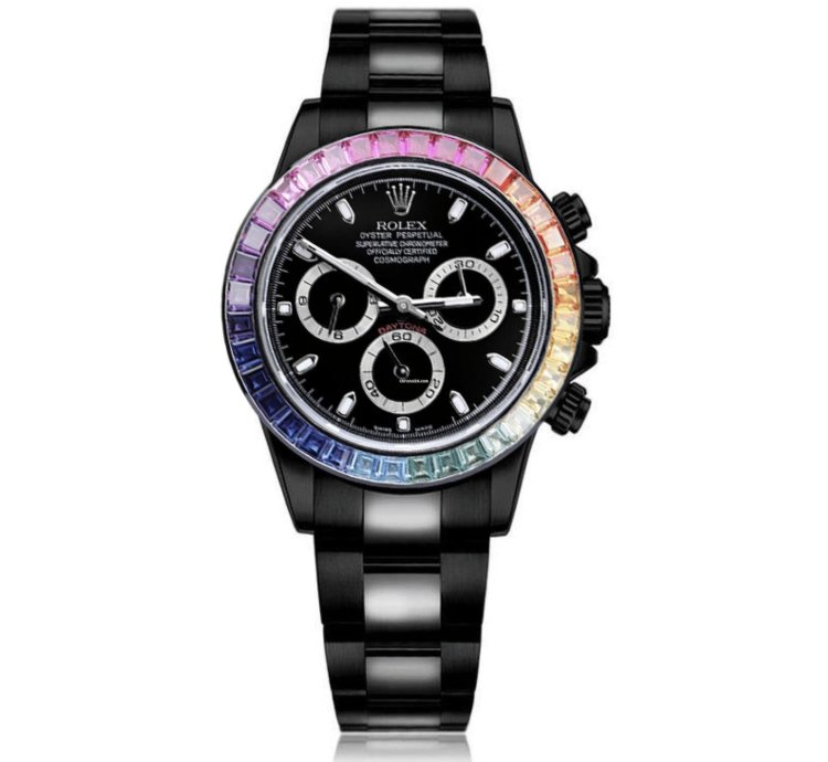 Rolex Daytona Cosmograph Daytona Black Pvd Dlc Coated Watch With Black Dial And Rainbow Bezel 116523