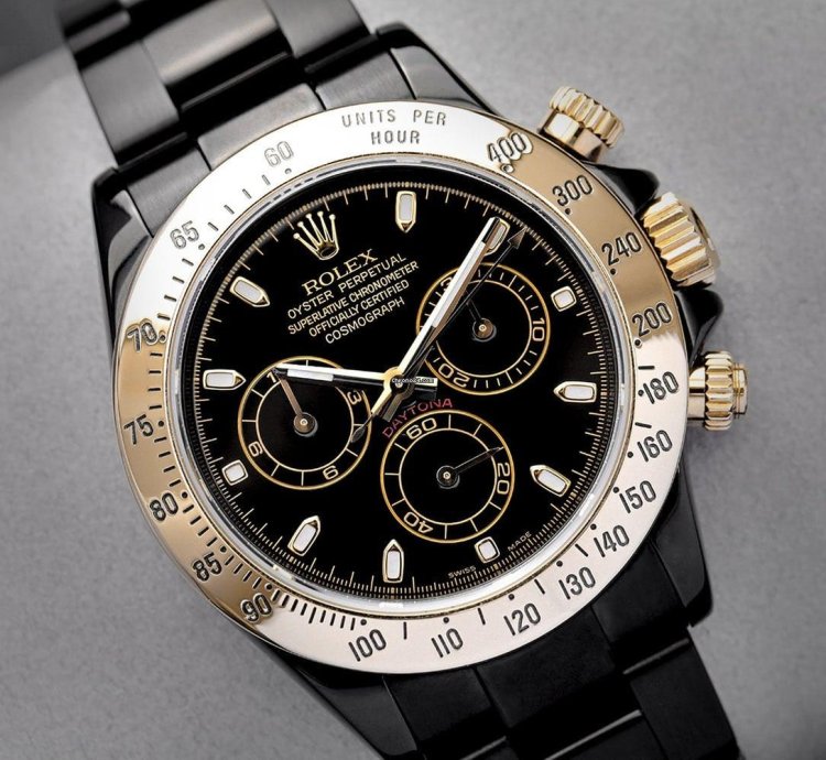 Rolex Daytona Cosmograph Daytona Black Pvd Dlc Coated Watch With Yellow Gold Bezel 116523