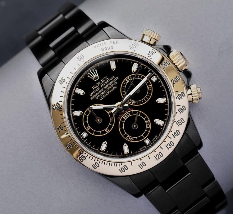 Rolex Daytona Cosmograph Daytona Black Pvd Dlc Coated Watch With Yellow Gold Bezel 116523