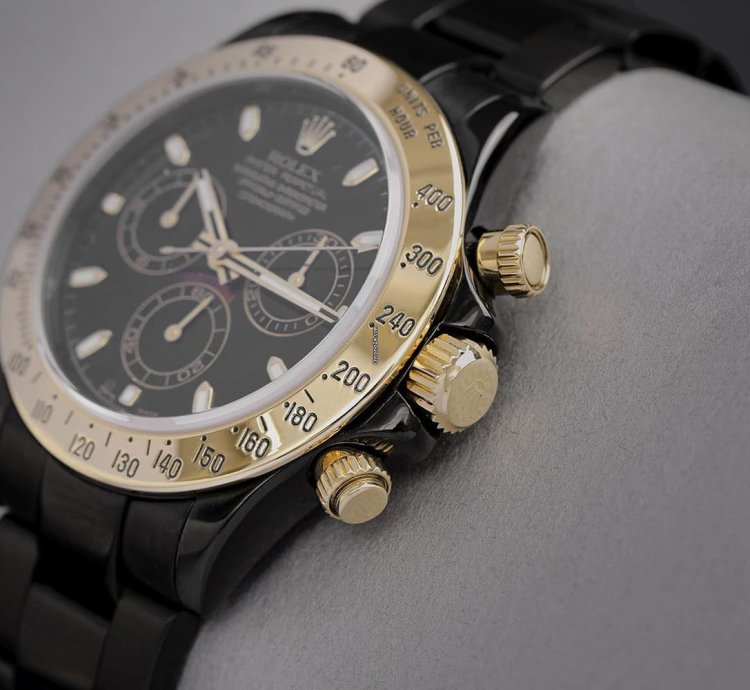 Rolex Daytona Cosmograph Daytona Black Pvd Dlc Coated Watch With Yellow Gold Bezel 116523