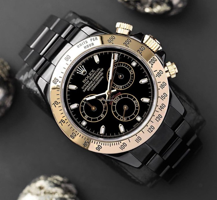 Rolex Daytona Cosmograph Daytona Black Pvd Dlc Coated Watch With Yellow Gold Bezel 116523