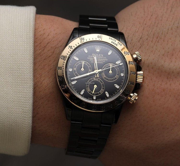 Rolex Daytona Cosmograph Daytona Black Pvd Dlc Coated Watch With Yellow Gold Bezel 116523