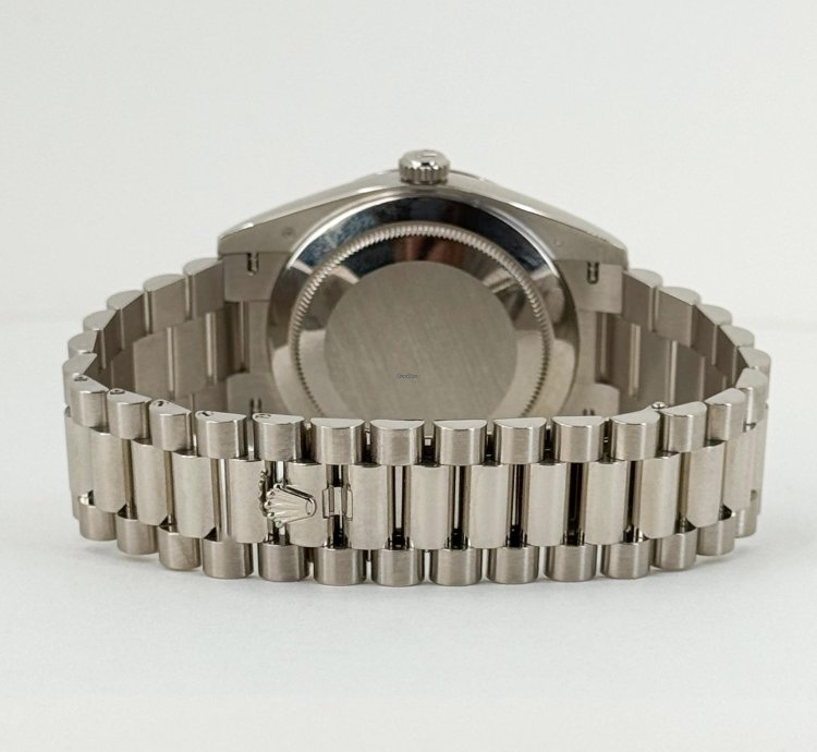 Rolex Day-date 40 40mm White Gold Fluted Bezel Meteorite Baguette Diamond Dial Presidential Band