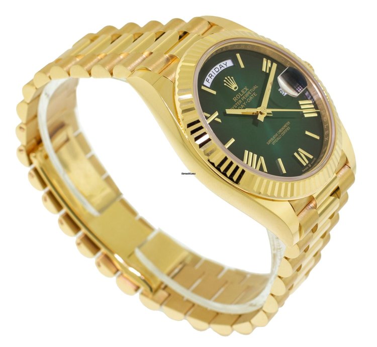 Rolex Day-date 40 40mm Yellow Gold Green Ombre Roman Dial Fluted Bezel 228238