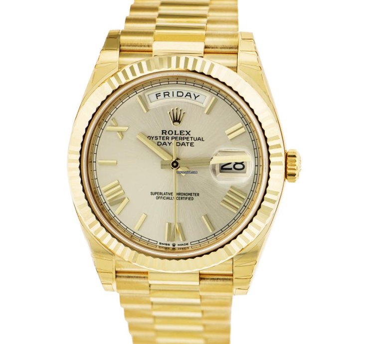 Rolex Day-date 40 40mm Yellow Gold Ivory Roman Dial Fluted Bezel 228238