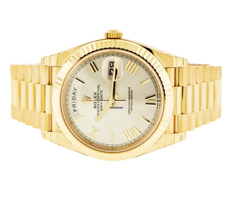 Rolex Day-date 40 40mm Yellow Gold Ivory Roman Dial Fluted Bezel 228238