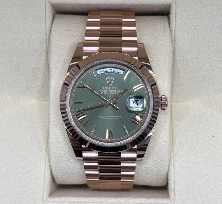 Rolex Day-date 40 Arabic Calendar Very Rare Olive Green Dial Full Rose Gol 40mm