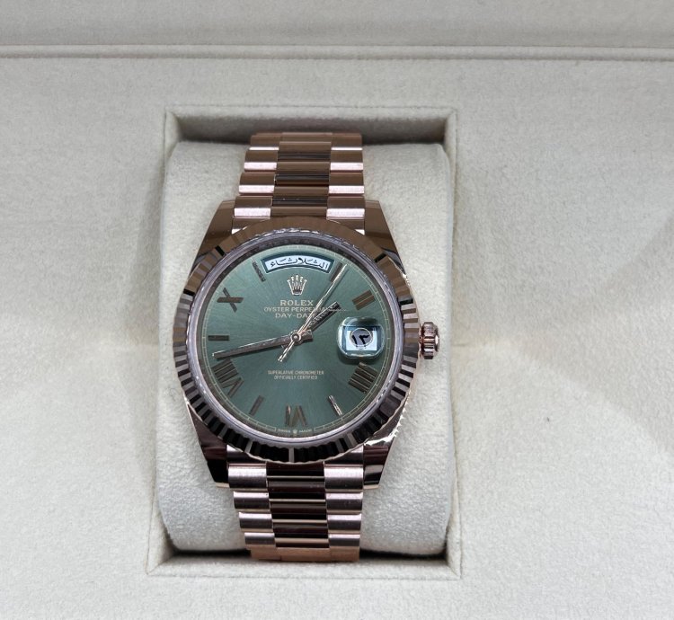 Rolex Day-date 40 Arabic Calendar Very Rare Olive Green Dial Full Rose Gol 40mm
