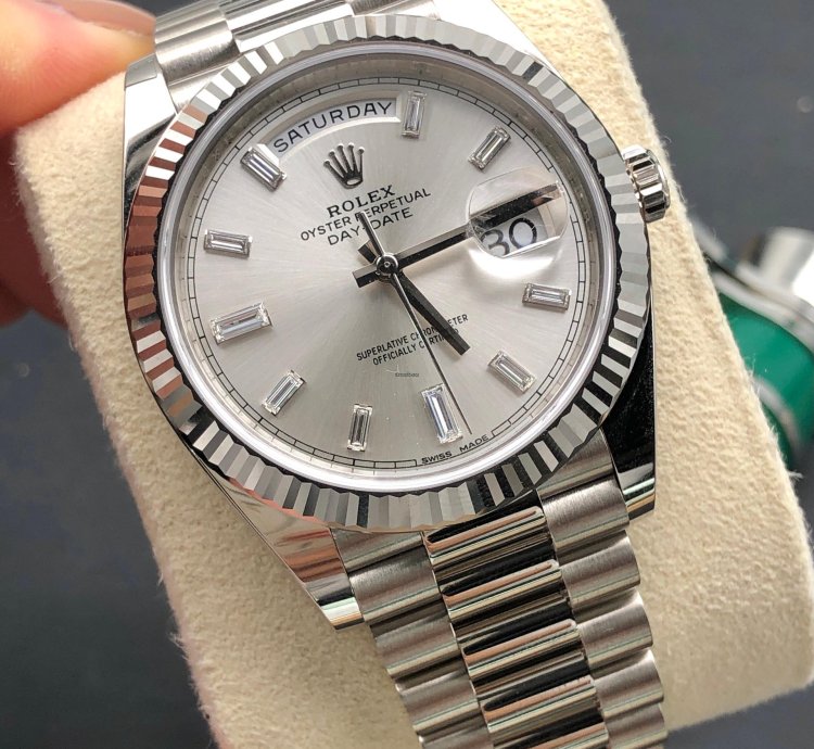 Rolex Day-date 40 Baguette Diamonds Silver Dial