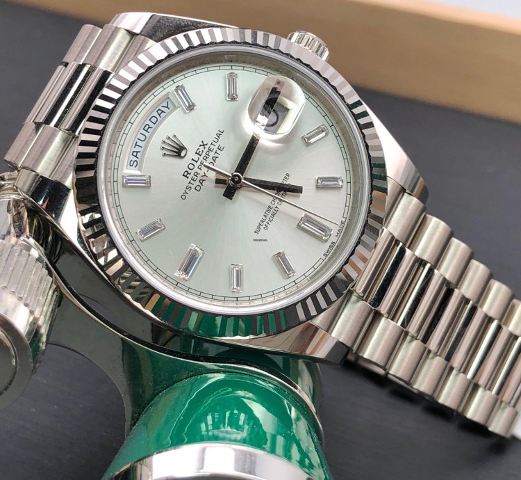 Rolex Day-date 40 Baguette Diamonds Silver Dial