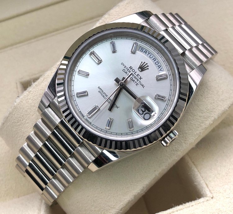 Rolex Day-date 40 Baguette Diamonds Silver Dial