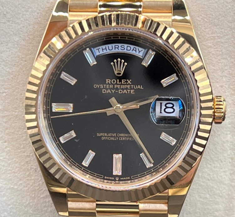 Rolex Day-date 40 Black Baguette Diamond Dial Full Yellow Gold