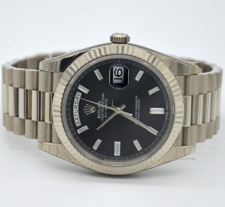 Rolex Day-date 40 Black Dial 10 Baguette Diamond