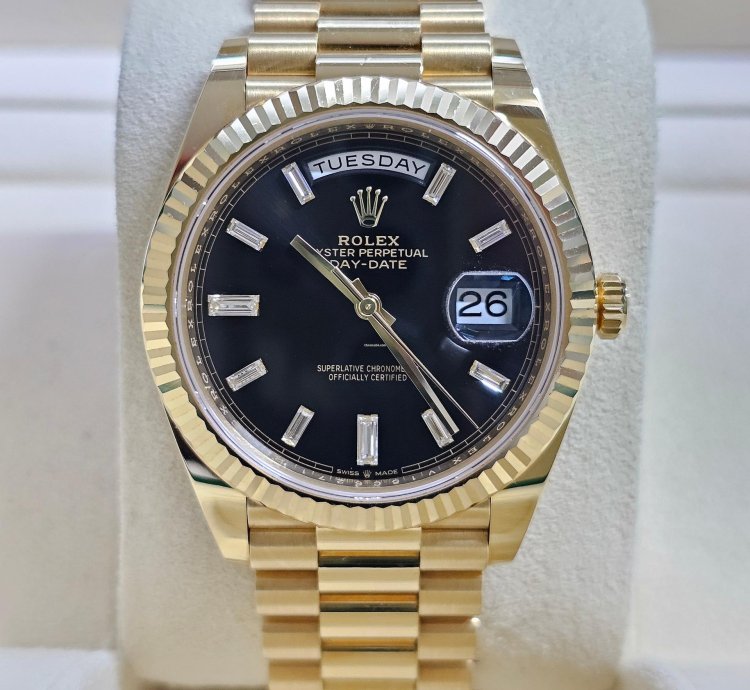 Rolex Day-date 40 Black Dial With Baguette Diamonds