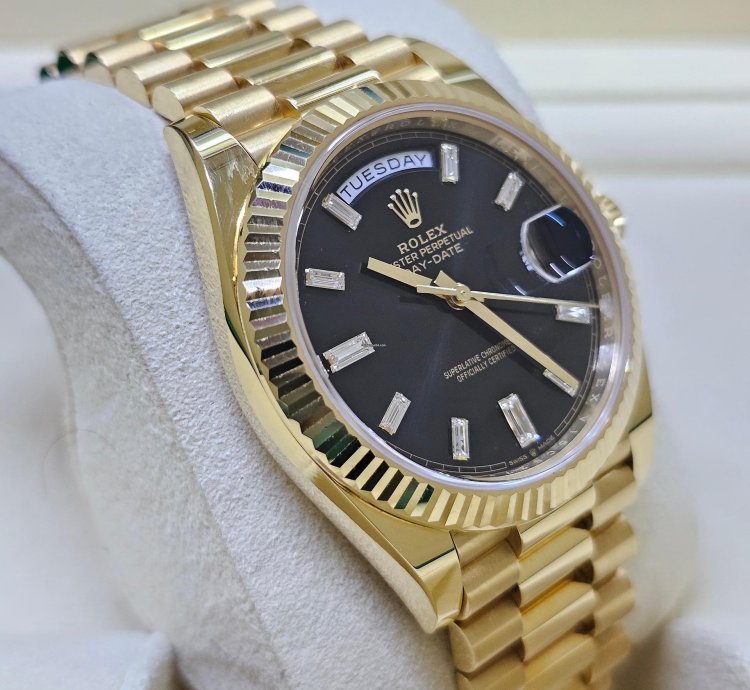 Rolex Day-date 40 Black Dial With Baguette Diamonds