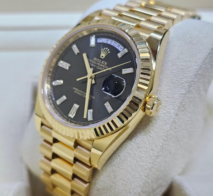 Rolex Day-date 40 Black Dial With Baguette Diamonds