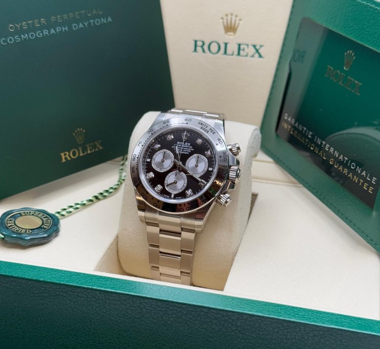 Rolex Daytona Cosmograph Daytona New 2025 Black Diamond Dial Silver Subdial White Gold Oyster Bracelet