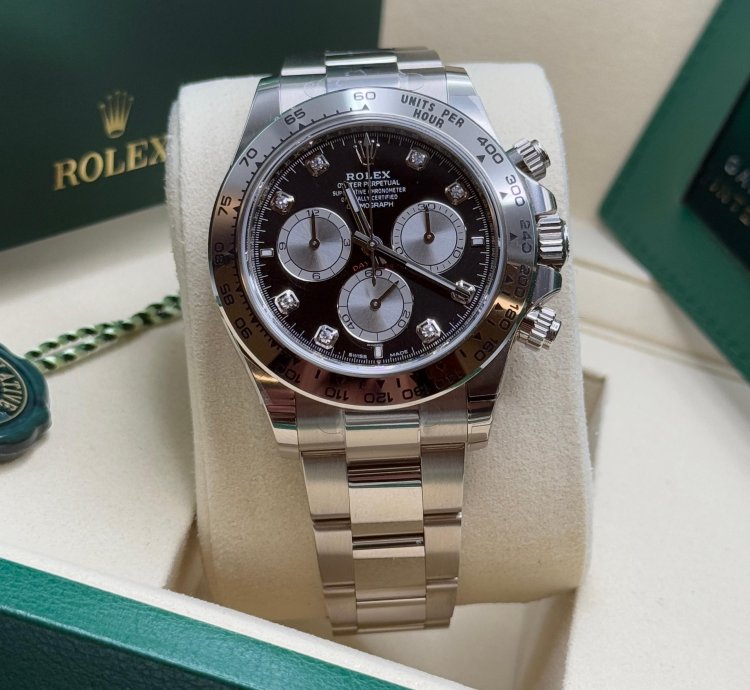 Rolex Daytona Cosmograph Daytona New 2025 Black Diamond Dial Silver Subdial White Gold Oyster Bracelet