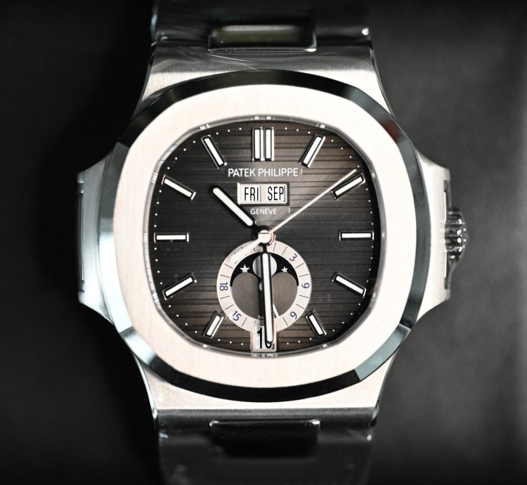 Patek Philippe Nautilus 5726a Annual Calendar Moon Phases Stainless Steel Leather Strap