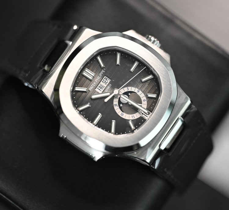 Patek Philippe Nautilus 5726a Annual Calendar Moon Phases Stainless Steel Leather Strap