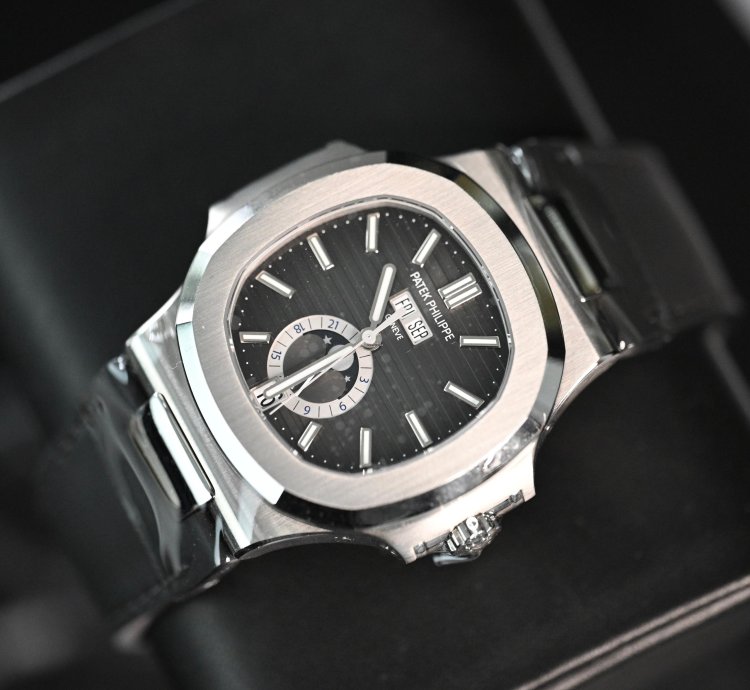 Patek Philippe Nautilus 5726a Annual Calendar Moon Phases Stainless Steel Leather Strap