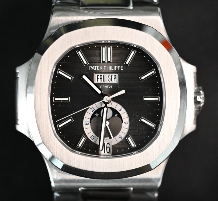 Patek Philippe Nautilus 5726a Annual Calendar Moon Phases Stainless Steel Leather Strap