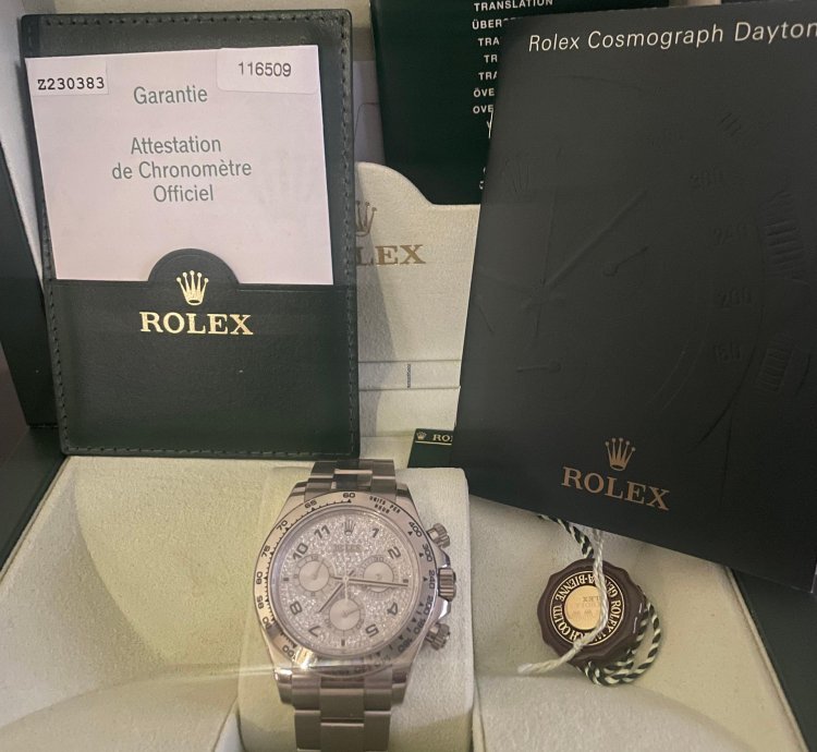 Rolex Daytona Cosmograph Daytona Or Blanc Cadran Diamant Coffret Et Certificat Origine