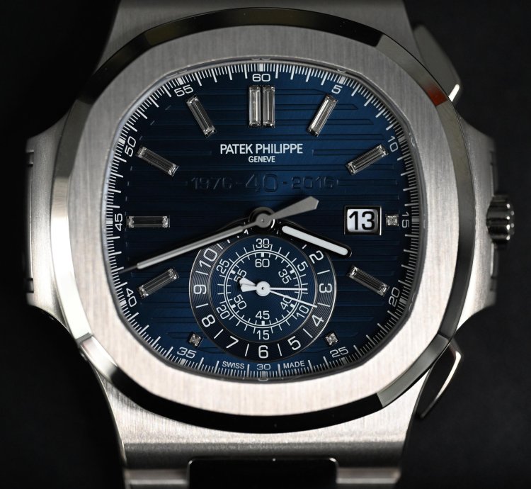 Patek Philippe Nautilus 5976 1g Chronograph 40th Anniversary White Gold Blue Dial Baguette Markers 44mm