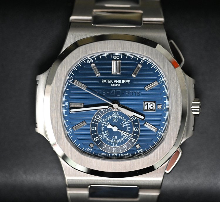 Patek Philippe Nautilus 5976 1g Chronograph 40th Anniversary White Gold Blue Dial Baguette Markers 44mm