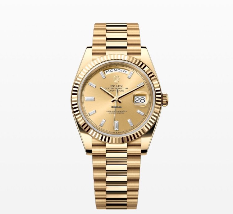 Rolex Day-date 40 Champagne Baguette Diamond Dial Unworn