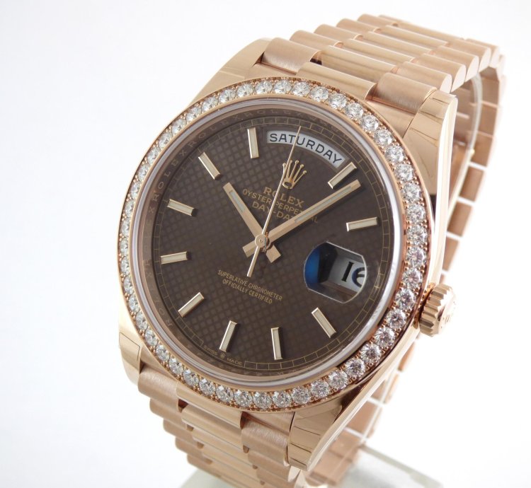 Rolex Day-date 40 Choco Dial Everrose Diamond Bezel
