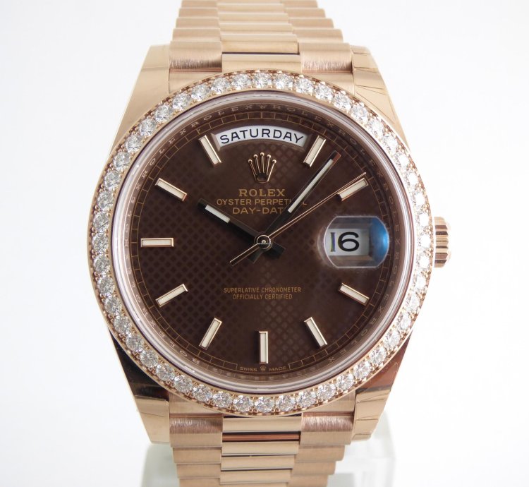 Rolex Day-date 40 Choco Dial Everrose Diamond Bezel
