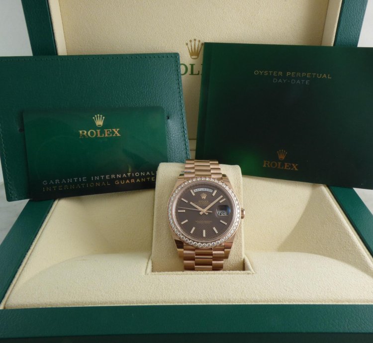 Rolex Day-date 40 Choco Dial Everrose Diamond Bezel